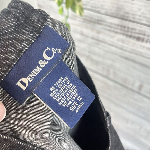 Denim & Co Skirt Plus size 1X Black Denim Jean Long Straight Floral Embroidery - Picture 14 of 14